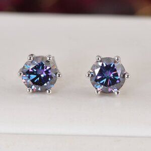 Certified Moissanite 2.0 ct 6 Prong Deep Purple Stud Earrings 925 Sterling NWT